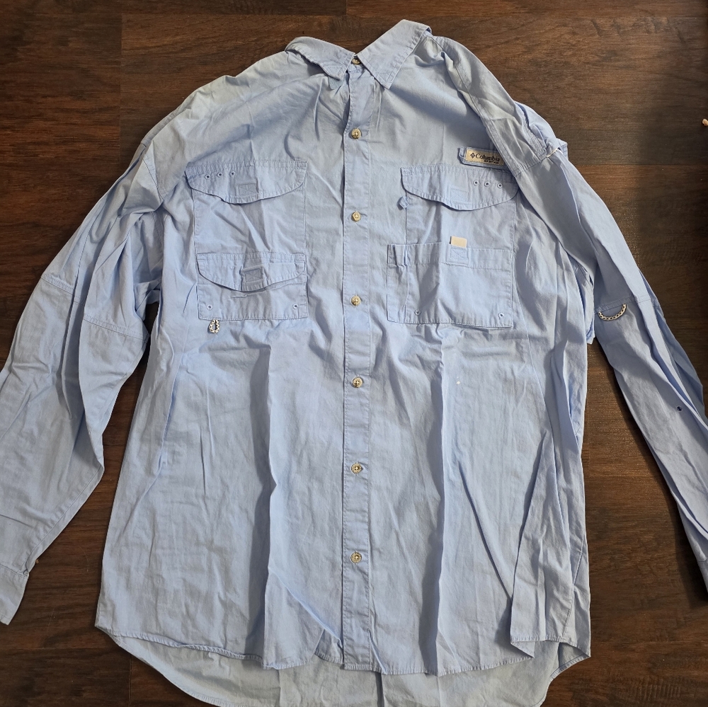 Columbia PFG Men's Sky Blue Casual Shirt, XL
